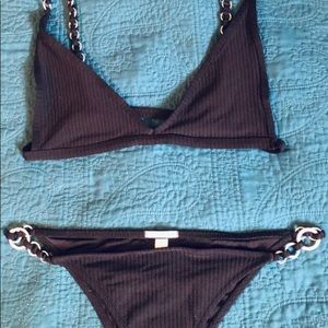 Dawn Linx, black, ribbed bikini w chain detail